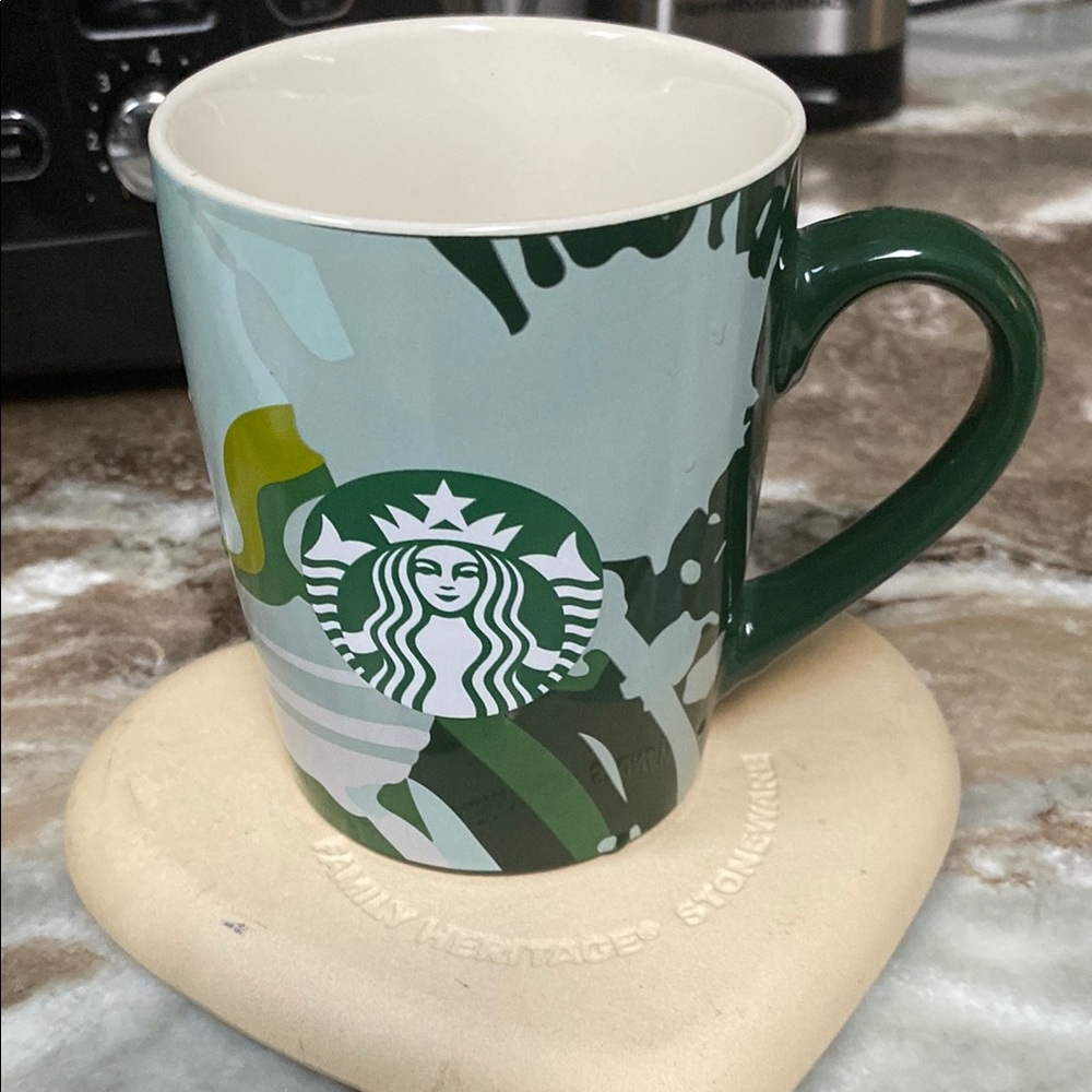 Starbucks Mint Green Water Design Coffee/Tea Mug. 10 Oz.